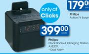Philips Clock Radio & Charging Station Dual Alarm AJ3200-Each