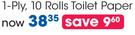 Twinsaver 1 Ply 10 Rolls Toilet Paper