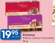 D.Licious 8 Piece Creme Chocolates-96g Per Box