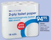 Clicks 2-Ply Toilet Paper 18 Rolls-Per Pack