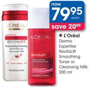 L'Oreal Dermo Expertise Revitalift Smoothing Toner Or Cleansing Milk-200ml Each