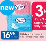 Lil-Lets Soft & Dry Maxi 8 Or 10 Pads Single Packs-Per Pack