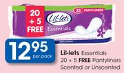 Lil-Lets Essentials 20+ 5 Free Pantyliners Scented Or Unscented-Per Pack