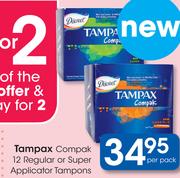 Tampax Compak 12 Regular Or Super Applicator Tampons-Per Pack