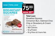 Total Lean Breakfast Squares Cinnamon Bun, Oatmeal Choc Chip Or Strawberry & Cream-5 x 50 g Bars