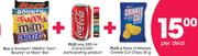 Snickers,M&M's, Twix,Bounty Or Mars Bar+ 330ml Coca-Cola+ Willards Crinkle Cut Chips 30g-Per Deal