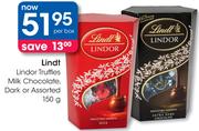 Lindt Lindor Truffles Milk Chocolate, Dark Or Assorted-150g Per Box
