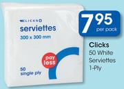 Clicks 50 White Serviettes 1-Ply-Per Pack