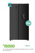 Hisense 508L NETT Black Glass Fridge SxS + WD H670SMIB-WD/H670SMIA-WD 20-471