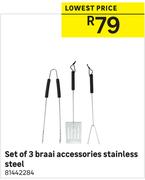 Set Of 3 Braai Accessories Stainless Steel