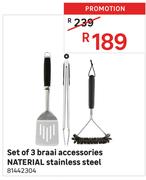 Naterial Set Of 3 Braai Accessories Stainless Steel