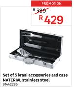Naterial Set Of 5 Braai Accessories & Case Stainless Steel