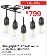 Litehouse String Light 10 LED Bulb Warm White 10m 81474908