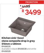 Kitchen Sink 1 Bowl Stone Composite Drop In Grey 510mm x 490mm 81456535