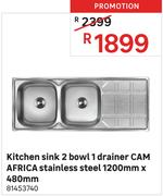 Cam Africa Kitchen Sink 2 Bowl 1 Drainer Stainless Steel 1200mm x 480mm 81453740