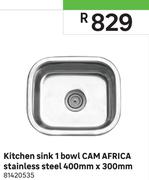 Cam Africa Stainless Steel Kichen Sink 1 Bowl 400mm x 300mm 81420535