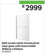 Bath Screen Remix Chrome Pivot Clear Glass With Towel Holder W90cm x H140cm 81456605