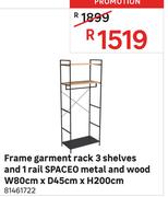 Spaceo Frame Garment Rack 3 Shelves & 1 Rail Metal & Wood W80cm x D45cm x H200cm 81461722