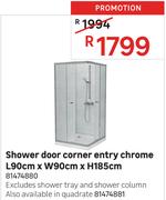 Shower Door Corner Entry Chrome L90cm x W90cm x H185cm 81474880