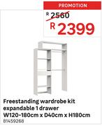 Freestanding Wardrobe Kit Expandable 1 Drawer W120-180cm x D40cm x H180cm 81459268