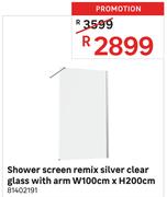 Shower Screen Remix Silver Clear Glass With Arm W100cm x H200cm 81402191