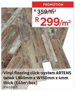 Artens Vinyl Flooring Click System Tehek L940mm x W150mm x 4mm Thick (1.41 Sqm/Box)-Per Sqm