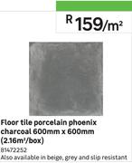 Floor Tile Porcelain Phoenix Charcoal 600mm x 600mm (2.16 Sqm/Box) 81472252-Per Sqm