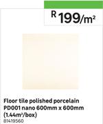Floor Tile Polished Porcelain PD001 Nano 600mm x 600mm (1.44 Sqm/Box) 81419560-Per Sqm