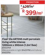 Artens Floor Tile Matt Porcelain Living White Intenso 1200mm x 200mm (1.2 Sqm/Box) 81453749-Per Sqm