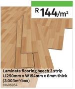 Laminate Flooring Beech 3 Strip L1250mm x W154mm x 6mm Thick (3.003 Sqm/Box) 81406954-Per Sqm