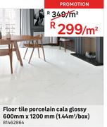 Floor Tile Porcelain Cala Glossy 600mm x 1200mm (1.44 Sqm/Box) 81462864-Per Sqm
