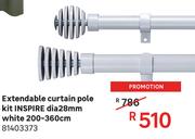 Inspire Extendable Curtain Pole Kit Dia 28mm White 200-360cm 81403373