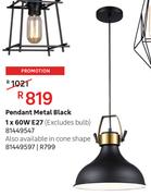 Pendant Metal Black 1 x 60W E27 (Excludes Bulb) 81449547