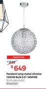 Inspire Pendant Lamp Metal Chrome 1 x 60W Bulb E27 (Excludes Bulb) 81402507