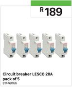 Lesco Circuit Breaker 20A (Pack Of 5) 81476066