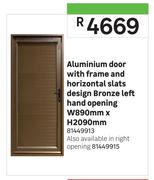 Aluminium Door With Frame & Horizontal Slats Design Bronze Left Hand Opening-W890mm x H2090mm 