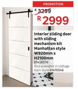 Interior Styling Door With Sliding Mechanism Kit Manhattan Style-W920mm x H2100mm