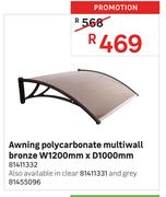 Awning Polycarbonate Multiwall Bronze-W1200mm x D1000mm