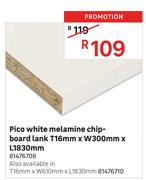 Pico White Melamine Chipboard Lank 81476708-T16mm x W300mm x L1830mm