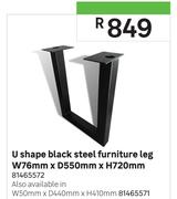 U Shape Black Steel Furniture Leg 81465572-W76mm x D550mm x H720mm