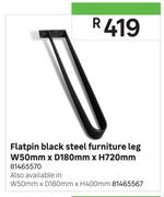 Flatpin Black Steel Furniture Leg 81465570-W50mm x D180mm x H720mm