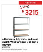 Spaceo 4 Tier Heavy Duty Metal & Wood Shelf 81413864 W150cm x D60cm x H190cm
