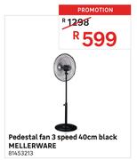Mellerware 30cm Black 3 Speed Pedestal Fan 