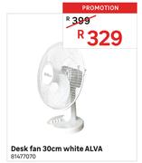 Alva 30cm White Desk Fan 