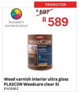 Plascon 5L Woodcare Clear Interior Ultra Gloss Wood Varnish