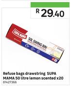 Supa Mama 50Ltr Lemon Scented x 20 Drawstring Refuse Bags