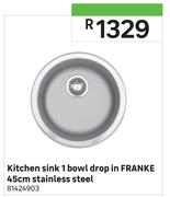 Franke 45cm Stainless Steel 1 Bowl Drop In Kitchen Sink