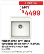 Frasa Rezulta 50 White Composite Drop In 1 Bowl Stone Kitchen Sink-50.1cm x 49cm