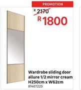 Allure 1/2 Mirror Cream Wardrobe Sliding Door H250cm x W62cm