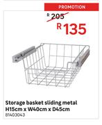 Storage Basket Sliding Metal H15cm x W40cm x D45cm